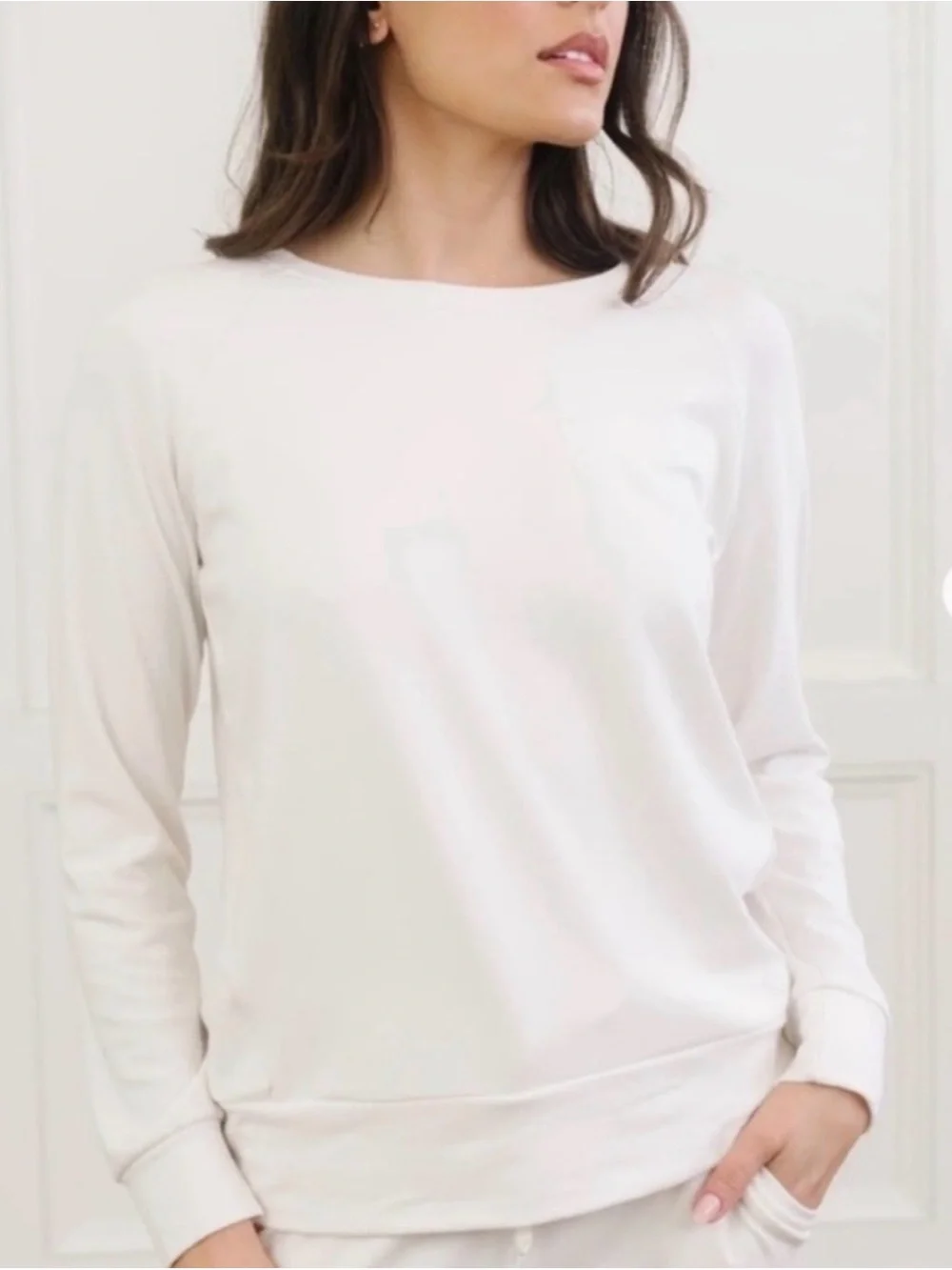 Cozy Earth Bamboo Ultra Soft Raglan Pullover Crew Top Ivory Size XXL 895